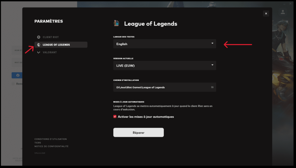 Changer la langue dans League of Legends